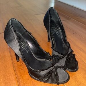 Pedro Garcia Designer Black Satin Peeptoe Women's Heels Size 38